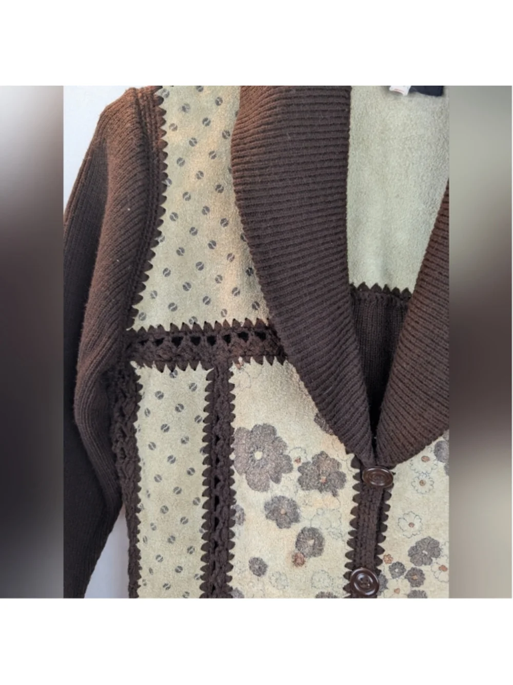 Vintage High Fashion Leather Floral Western Knit Woman S in VGUC Jacket Boho